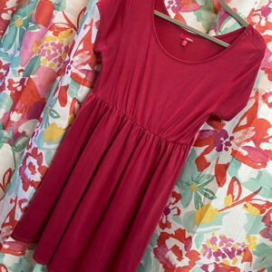 Raspberry pink burgandy short sleeve dress slimming scoop neck large